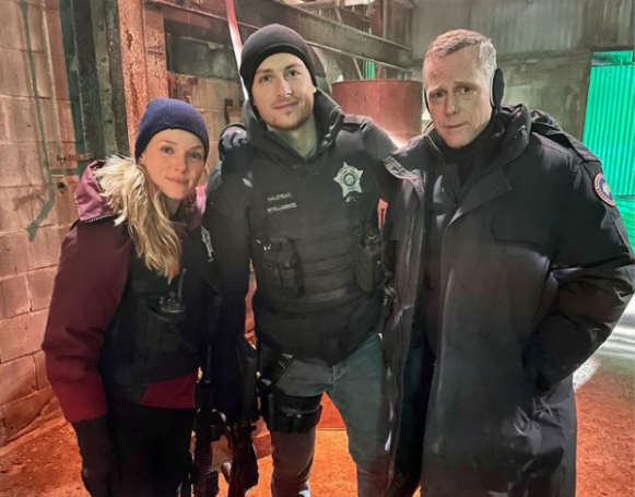 Marina alongside her co-workers on the set of Chicago P.D.Image Source: Instagram @marinasqu